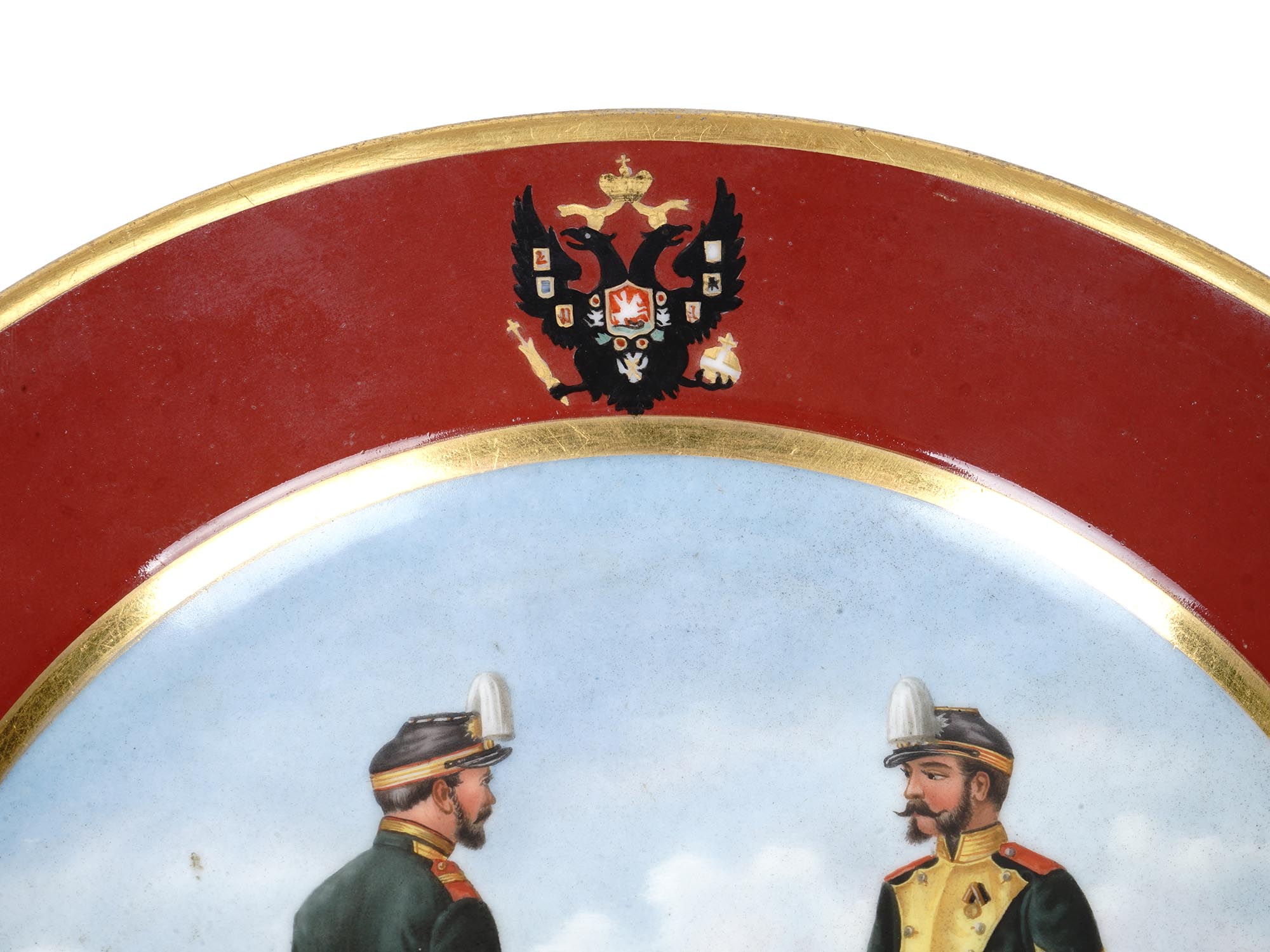 ANTIQUE RUSSIAN PORCELAIN IMPERIAL MILITARY PLATE PIC-1